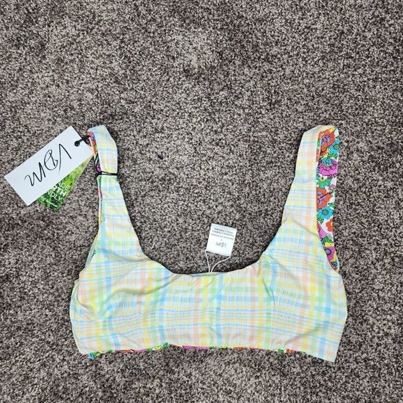 NWT VDM The Label Kasia Reversible Bikini Top 60s Floral/Pastel Tartan Small - Picture 11 of 14